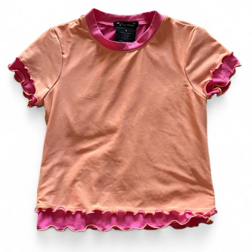 Y2K Peach and Pink Ruffle Sleeve Crop Top Baby Tee